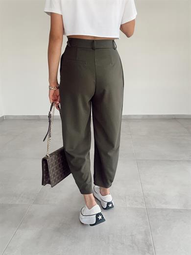 Özel Üretim Beli Ve Paçası Düğmeli Haki Pantolon