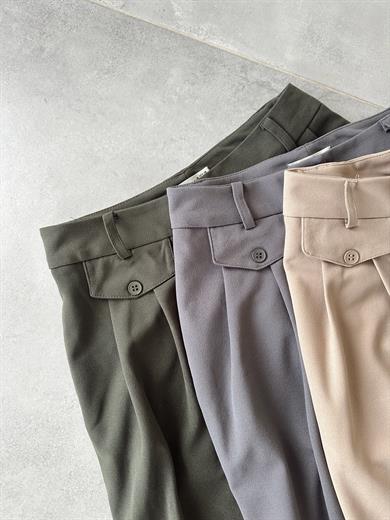 Özel Üretim Beli Ve Paçası Düğmeli Haki Pantolon
