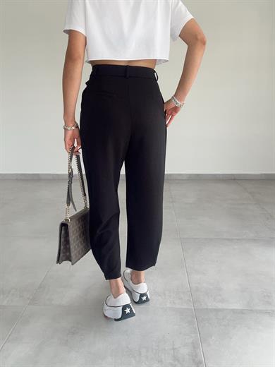 Özel Üretim Beli Ve Paçası Düğmeli Siyah Pantolon