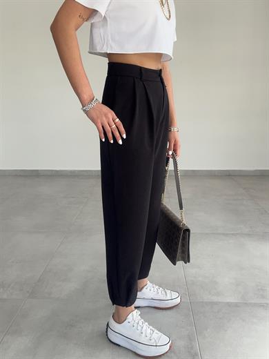 Özel Üretim Beli Ve Paçası Düğmeli Siyah Pantolon