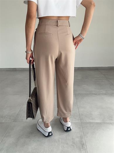 Özel Üretim Beli Ve Paçası Düğmeli Vizon Pantolon