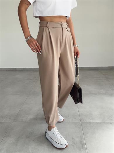 Özel Üretim Beli Ve Paçası Düğmeli Vizon Pantolon