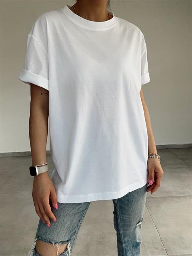 Özel Üretim Beyaz Bisiklet Yaka Tişört