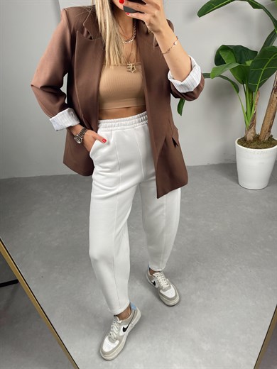 Özel Üretim Ekru Şalvar Eşofman