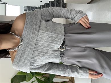 Özel Üretim Gri Madonna Yaka Yumoş Triko Kazak