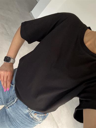 Özel Üretim Siyah Bisiklet Yaka Tişört