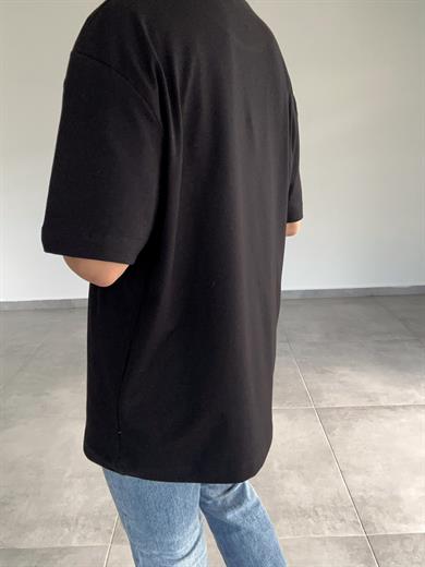 Özel Üretim Siyah Bisiklet Yaka Tişört