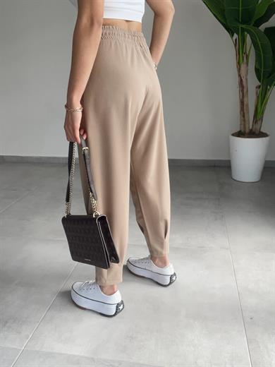 Paça Pileli Bej Pantolon
