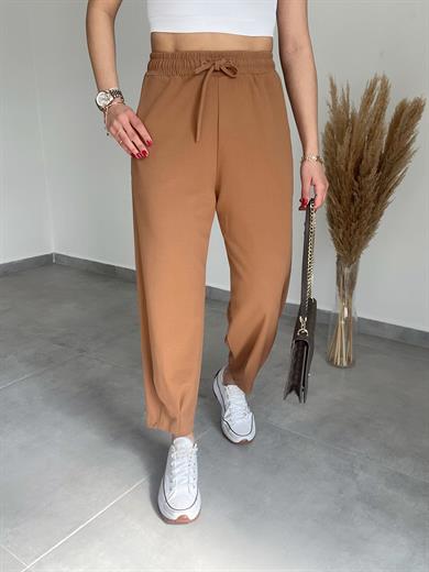 Paça Pileli Camel Pantolon