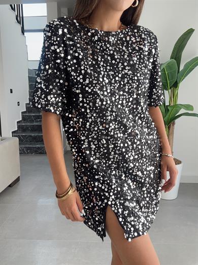 Payetli Sırt Dekolteli  Mini Elbise