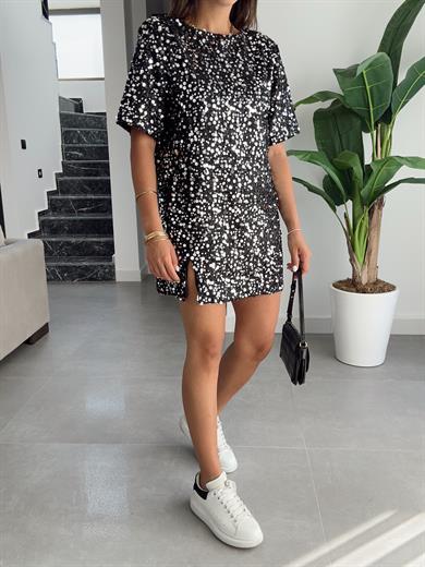 Payetli Sırt Dekolteli  Mini Elbise