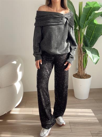 Payetli Siyah Pantolon