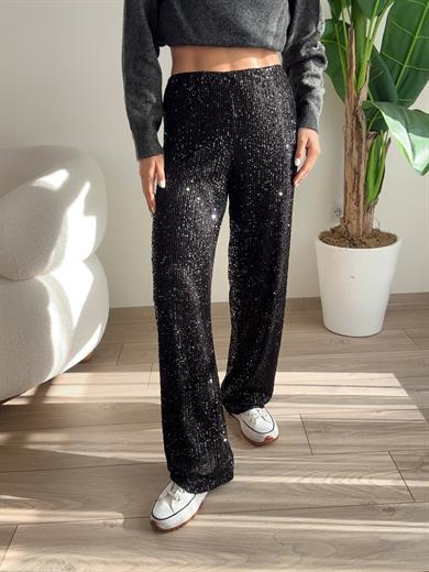 Payetli Siyah Pantolon