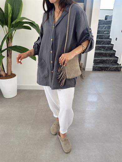 Pcs Antrasit Müslin Kapşonlu Ceket