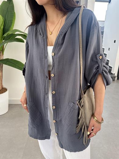 Pcs Antrasit Müslin Kapşonlu Ceket