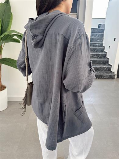 Pcs Antrasit Müslin Kapşonlu Ceket
