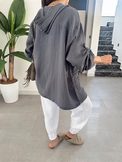 Pcs Antrasit Müslin Kapşonlu Ceket