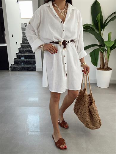 Pcs Beyaz Keten Tunik Gömlek