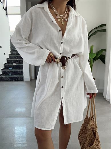 Pcs Beyaz Keten Tunik Gömlek