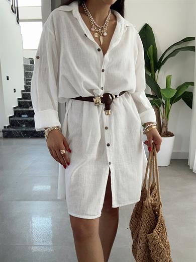 Pcs Beyaz Keten Tunik Gömlek