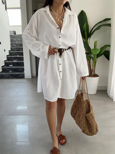 Pcs Beyaz Keten Tunik Gömlek