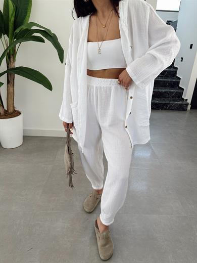 Pcs Ekru Müslin Kapşonlu Ceket