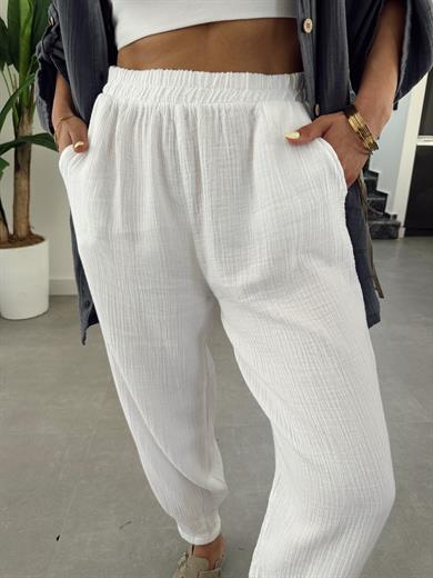 Pcs Ekru Müslin Paça Pensli Pantolon