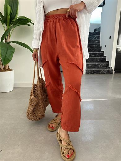 Pcs Kiremit Müslin Püsküllü Pantolon