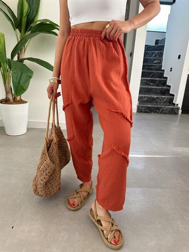 Pcs Kiremit Müslin Püsküllü Pantolon