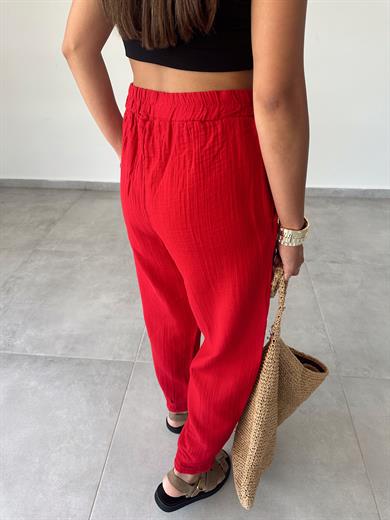 Pcs Kırmızı Paça Pileli Pantolon