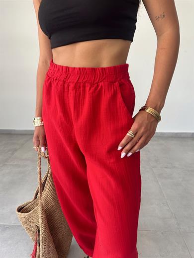 Pcs Kırmızı Paça Pileli Pantolon