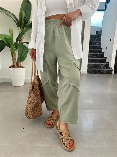 Pcs Mint Yeşili Müslin Püsküllü Pantolon