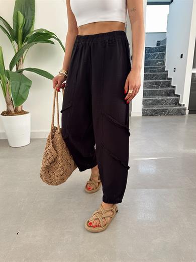 Pcs Siyah Müslin Püsküllü Pantolon