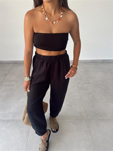 Pcs Siyah Paça Pileli Pantolon