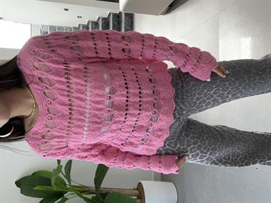 Pembe Ajurlu Triko Bluz