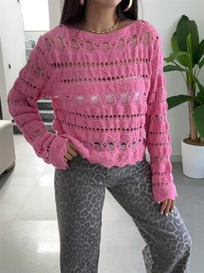 Pembe Ajurlu Triko Bluz