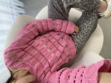 Pembe Ajurlu Triko Bluz