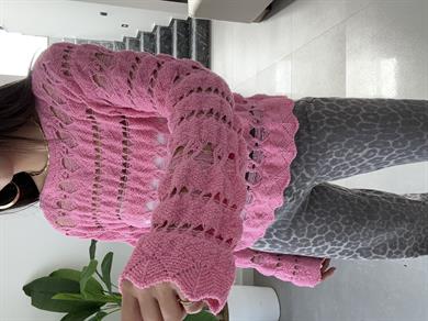 Pembe Ajurlu Triko Bluz