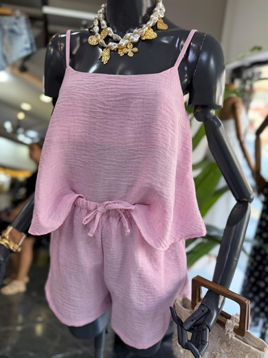 Levure Pembe Askılı Crop Bluz