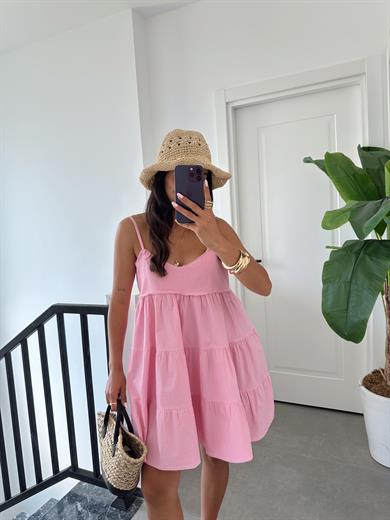 Pembe Askılı Mini Elbise