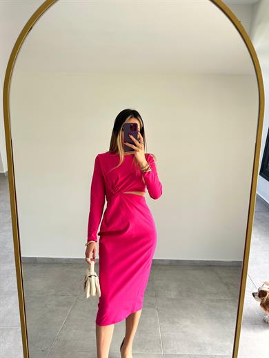 Pembe Bel Dekolteli Elbise