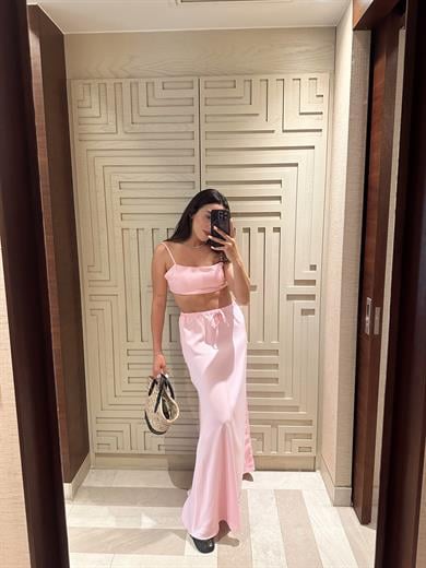 Pembe Beli Lastikli Etek