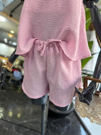 Levure Pembe Beli Lastikli Kısa Şort