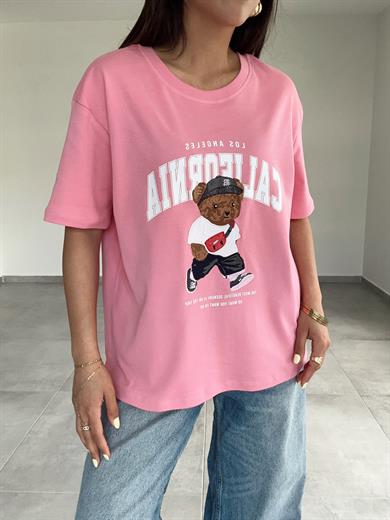 Pembe California Tedy Nakışlı Tshirt