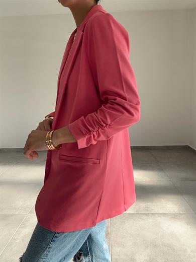 Pembe Çelik Kumaş Kol Büzgülü Blazer Ceket
