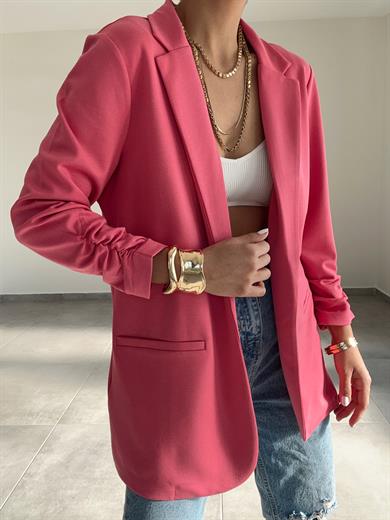 Pembe Çelik Kumaş Kol Büzgülü Blazer Ceket