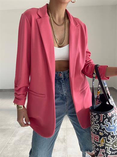 Pembe Çelik Kumaş Kol Büzgülü Blazer Ceket