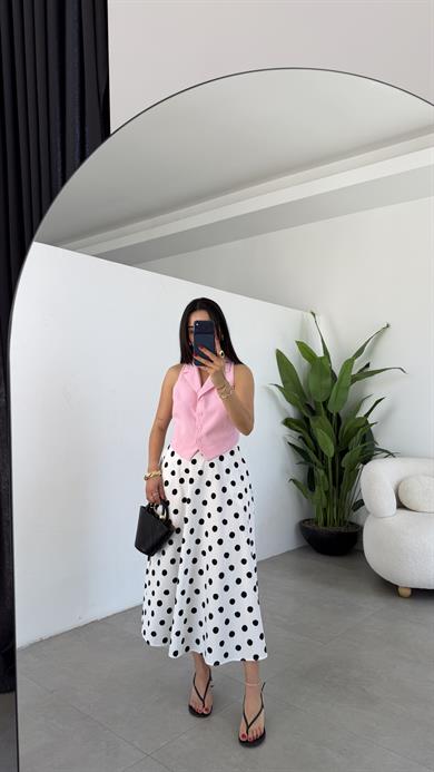 Pembe Düğmeli Dokuma Yelek