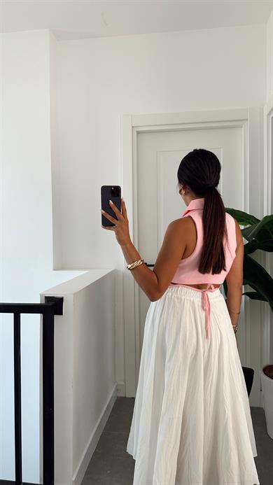 Pembe Düğmeli Dokuma Yelek