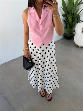 Pembe Düğmeli Dokuma Yelek